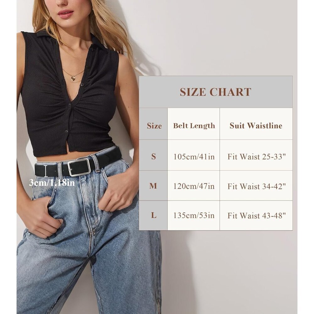 Women's Suede Leather Belt Silver Buckle Waist Accessory for Jeans Dress - Picture 6 of 6